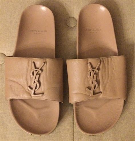 ysl joan slide beige|Yves Saint Laurent Joan Logo Slide Sandals .